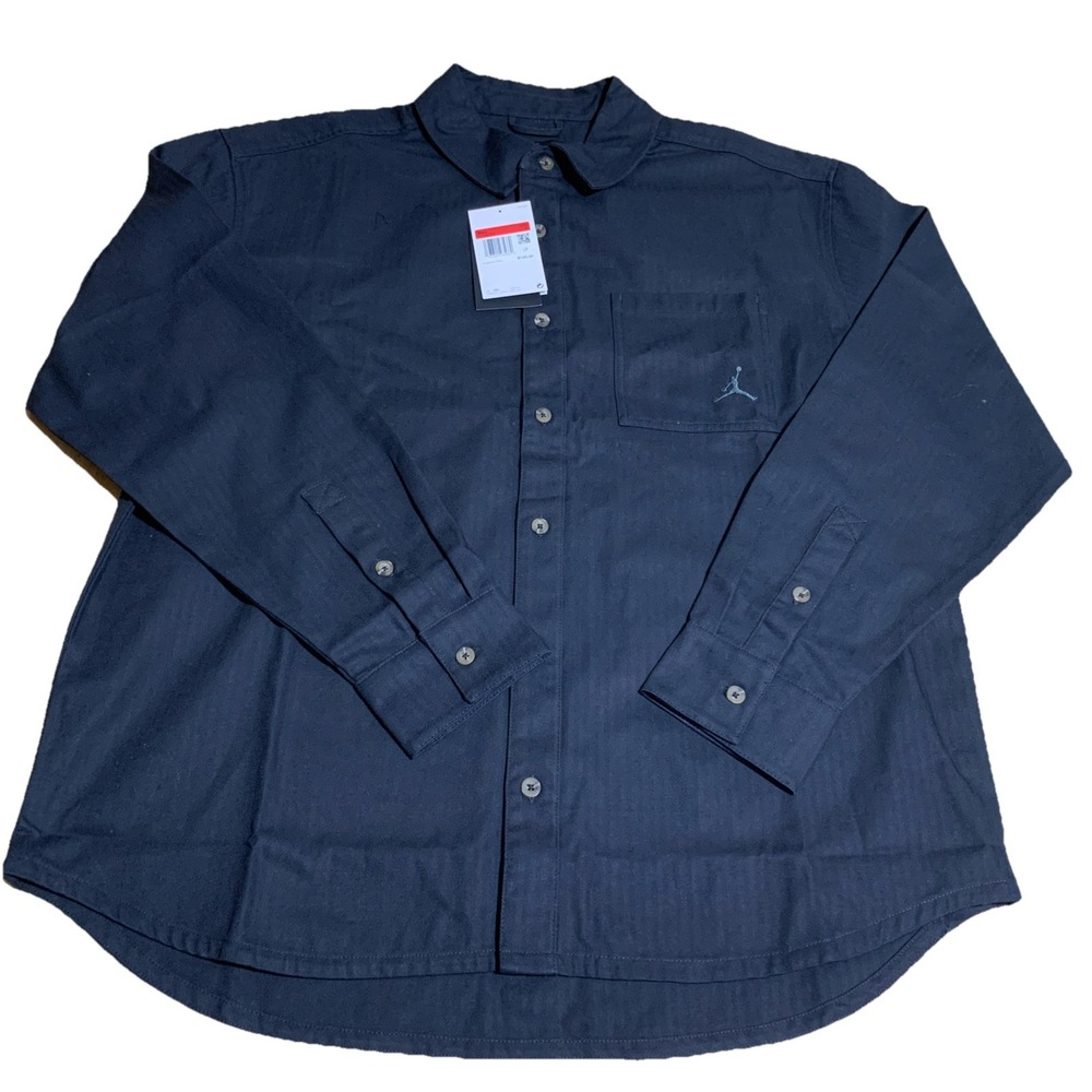Air Jordan Essentials Button Down Shirt Mens L‎ Black Long Sleeve FV7446 010